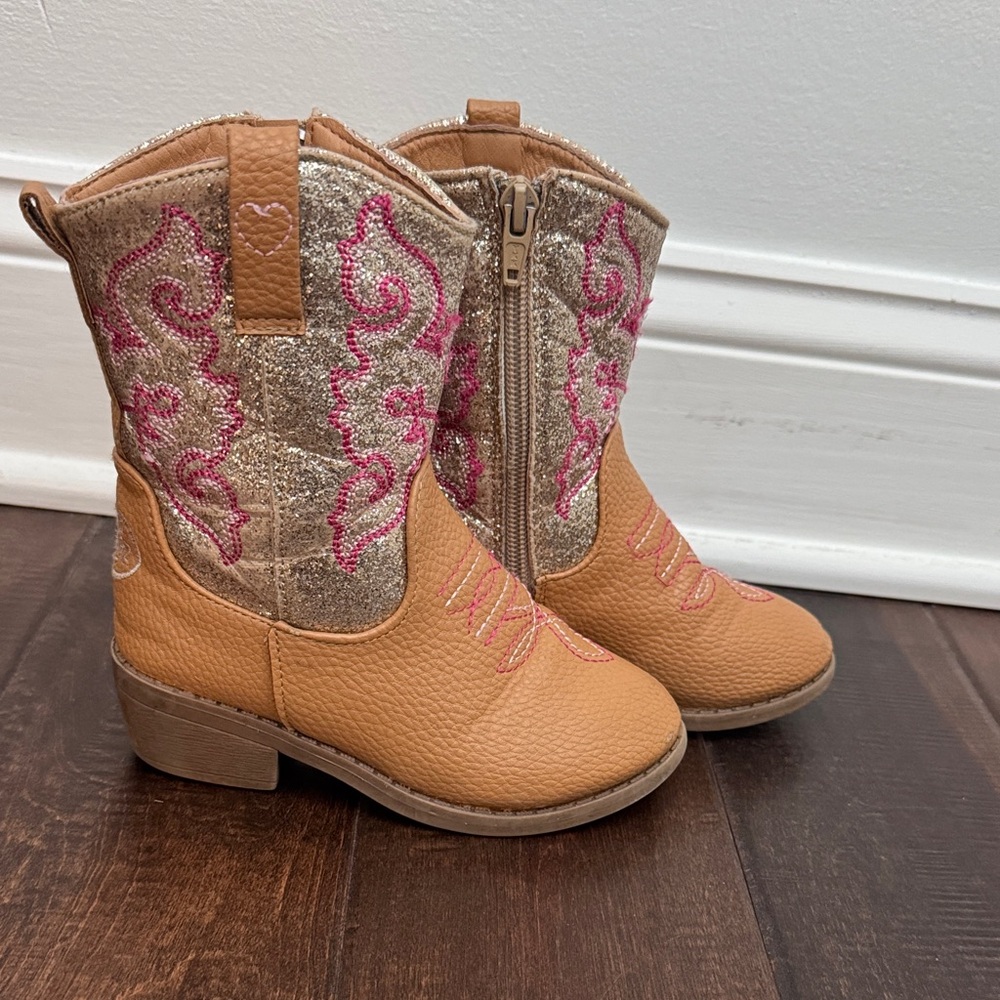 PAWZ Tan, Pink, and Gold Glitter Girls Boots size 10C